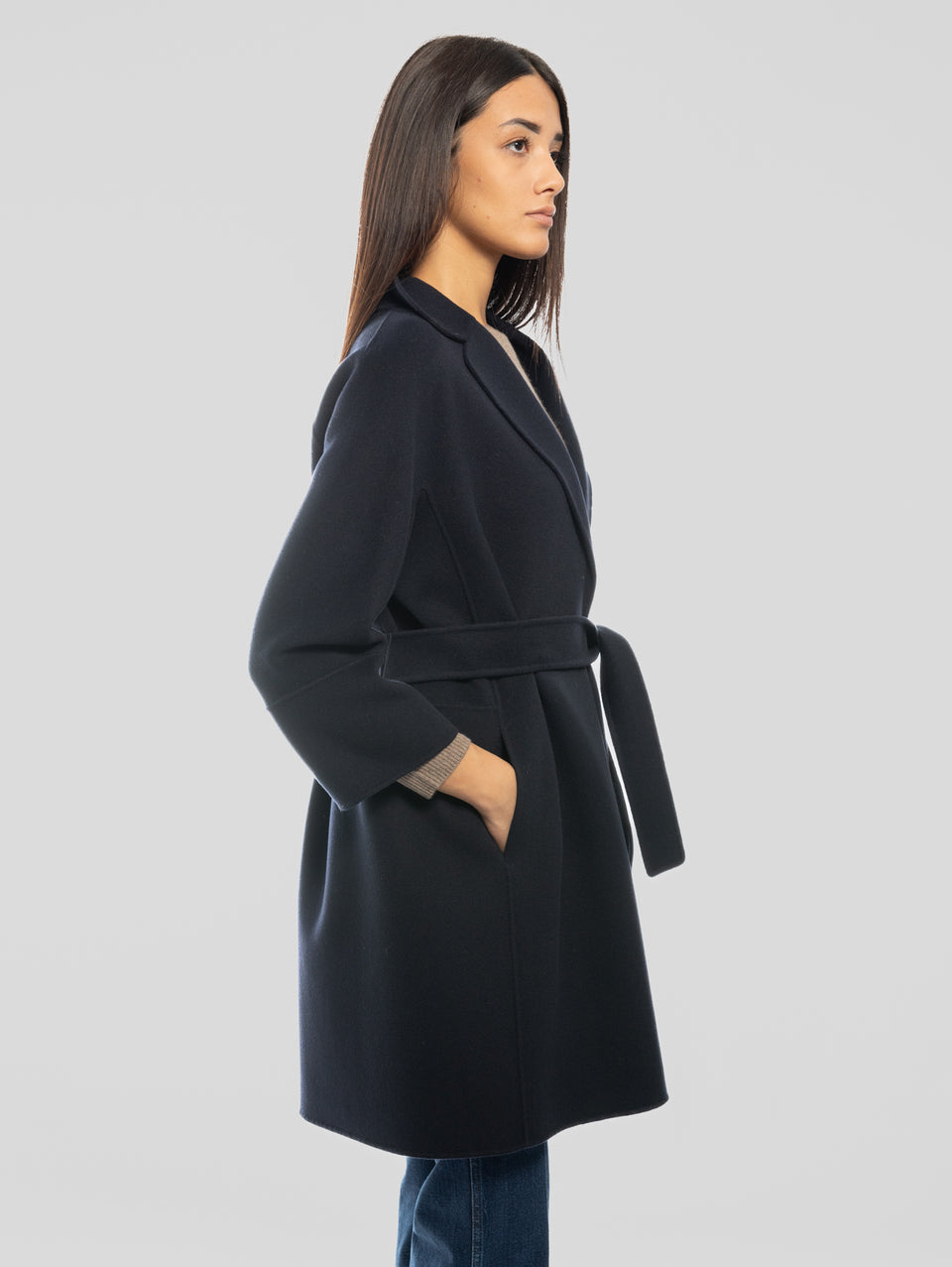 MAX MARA Cappotto Cucito a Mano in Doppio di Lana Arona Blu Online