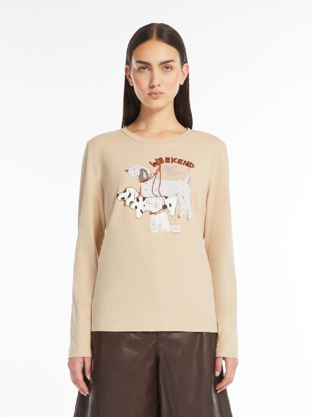 Weekend T-shirt in cotone con stampa e ricami In Linea