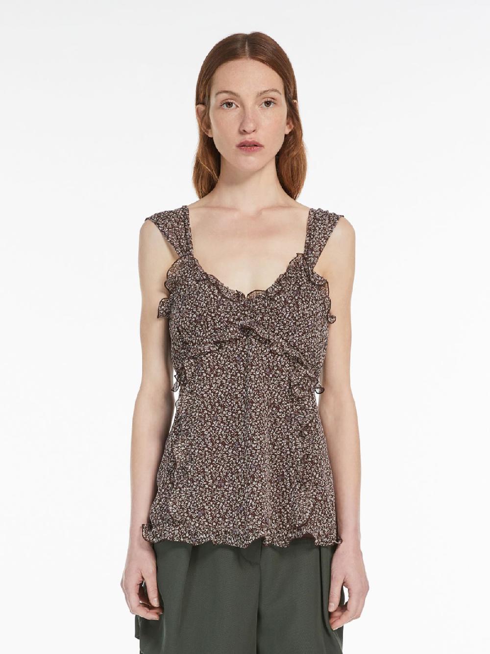 Weekend Top in georgette di seta stampata Nuovo