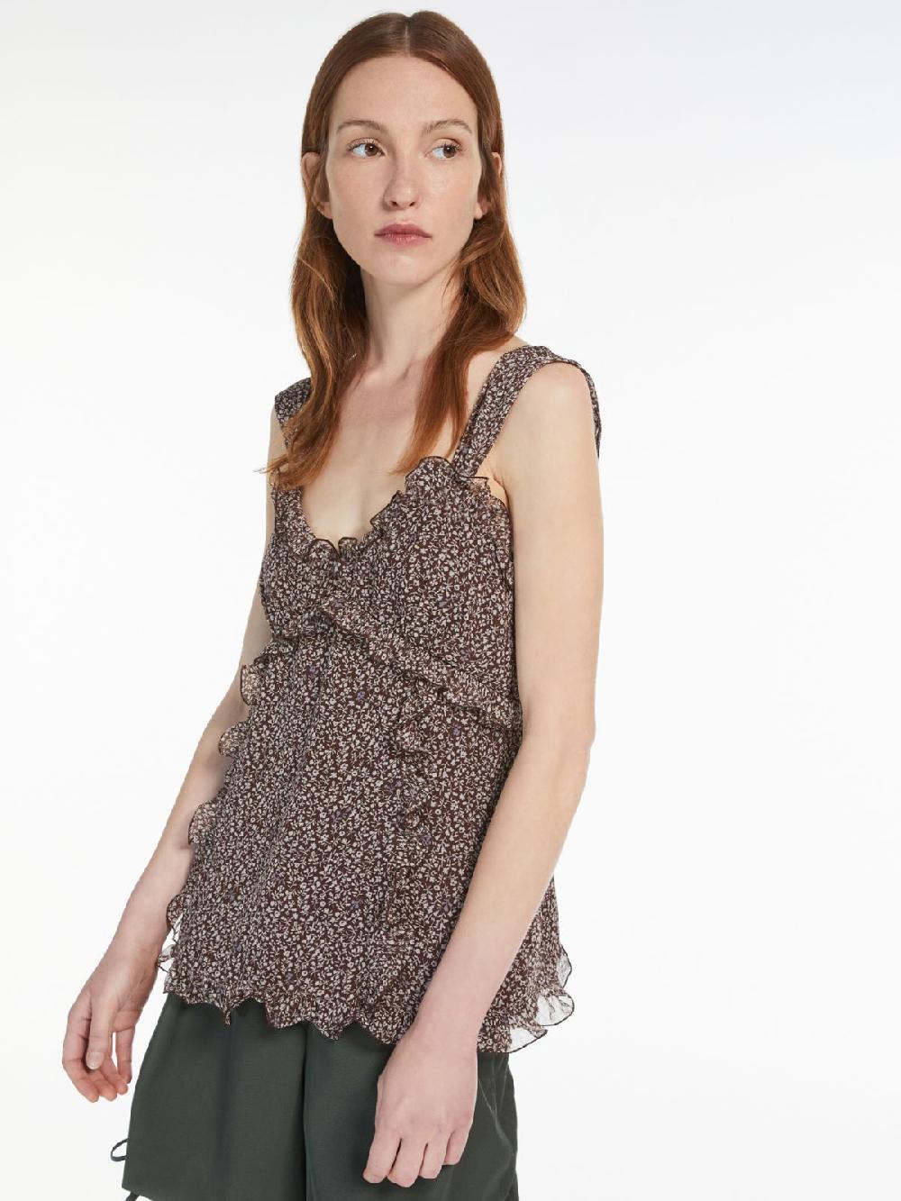 Weekend Top in georgette di seta stampata Nuovo
