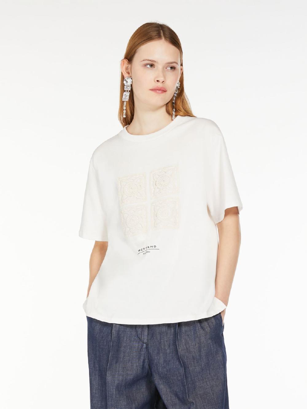 Weekend T-shirt in cotone con lettering ricamato Promozione Limitata