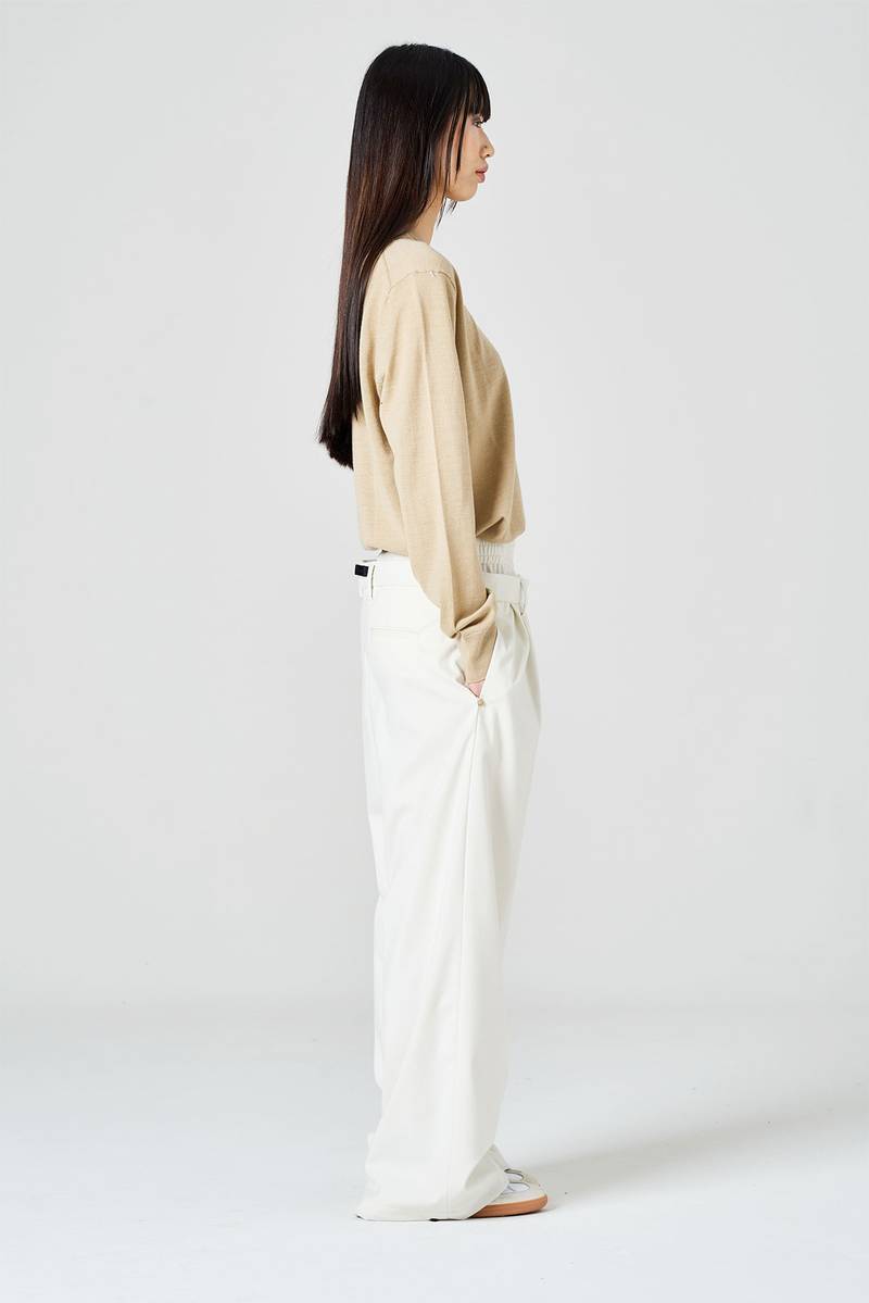 White sand Pantalone palazzo con doppia vita alta In Linea