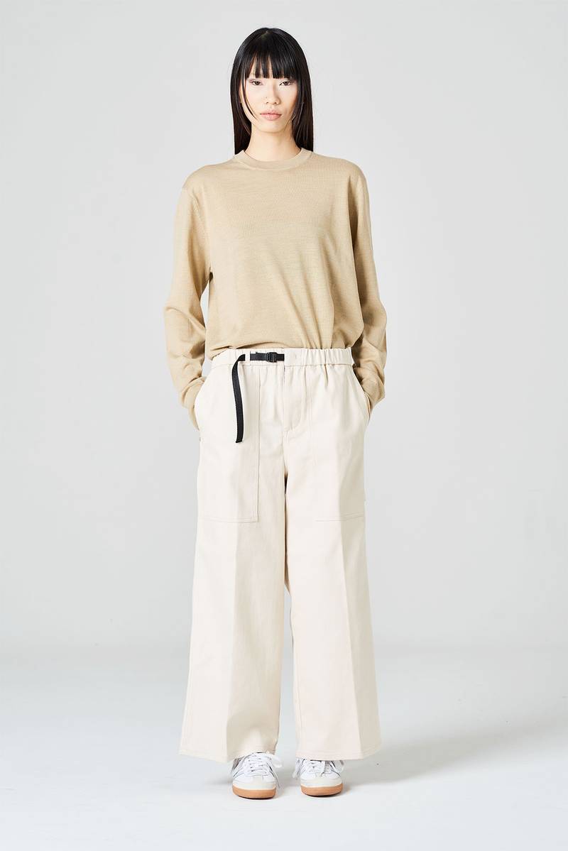White sand Pantalone cropped in bull di cotone