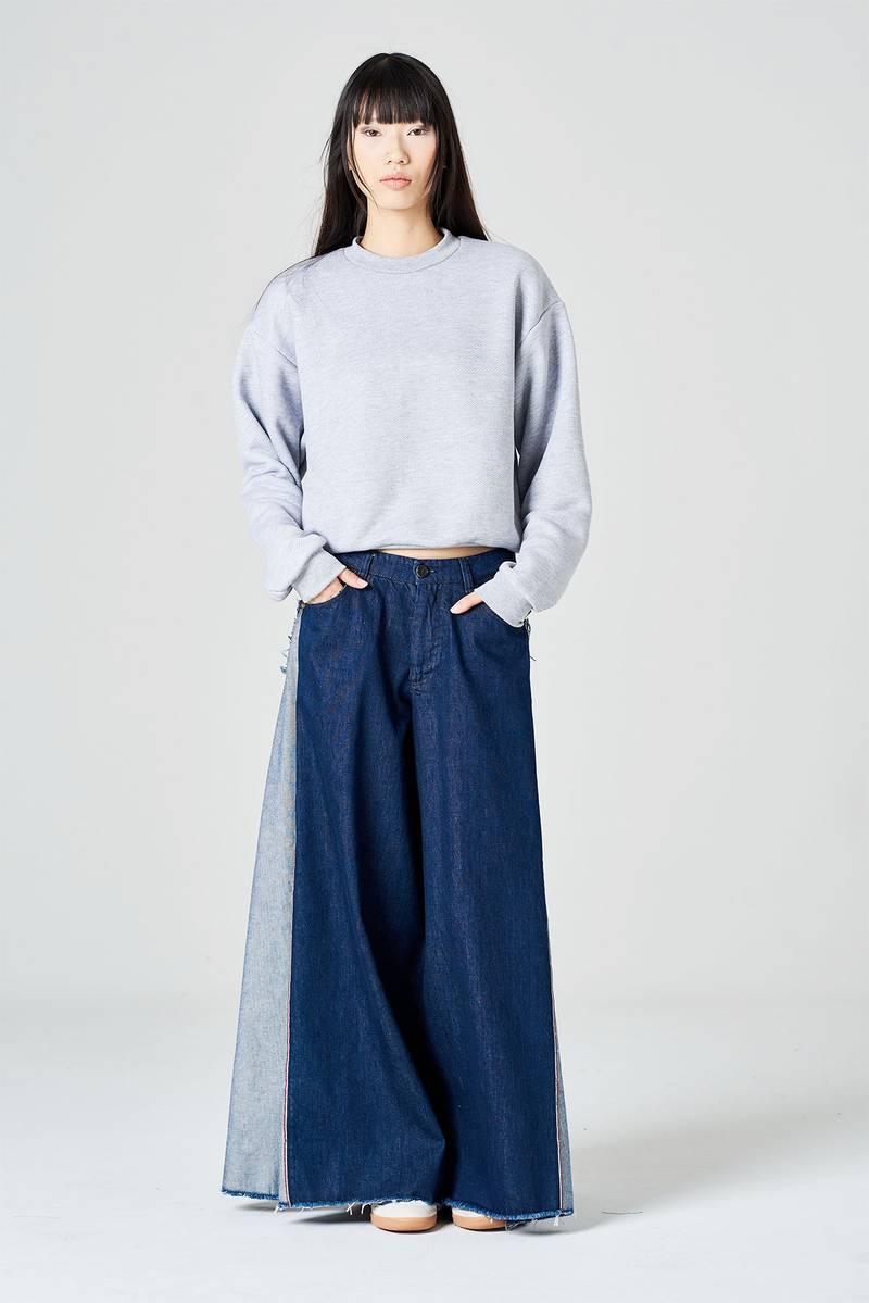 White sand Pantalone palazzo cinque tasche in denim