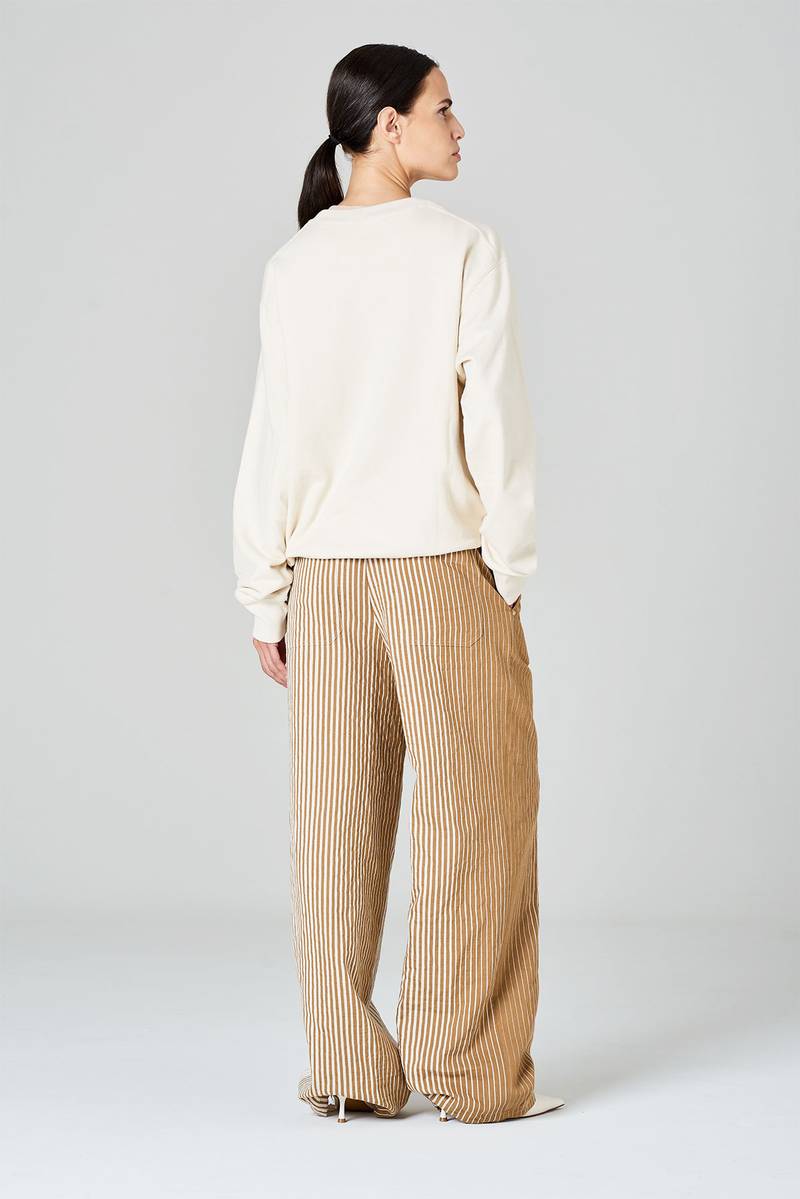 White sand Pantaloni palazzo in misto cotone-lino stampa riga irregolare Offerta