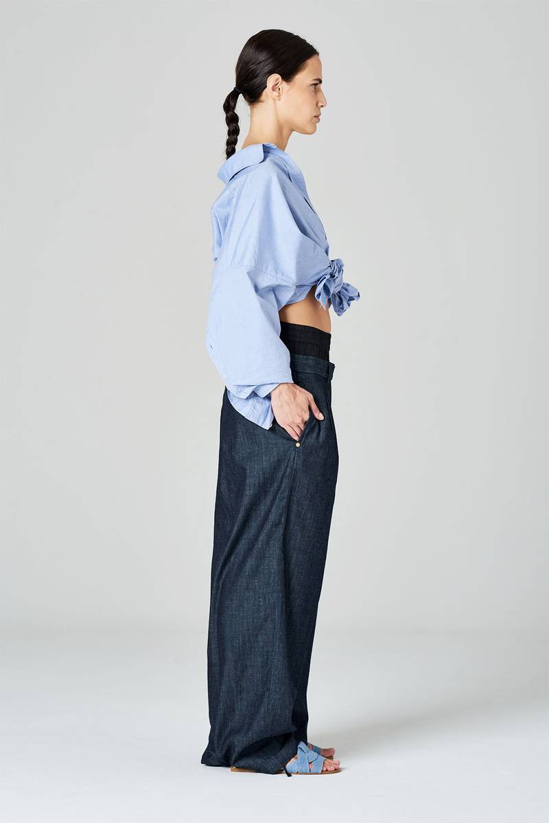 White sand Pantaloni palazzo con pinces e doppia vita in tessuto misto lana Saldi