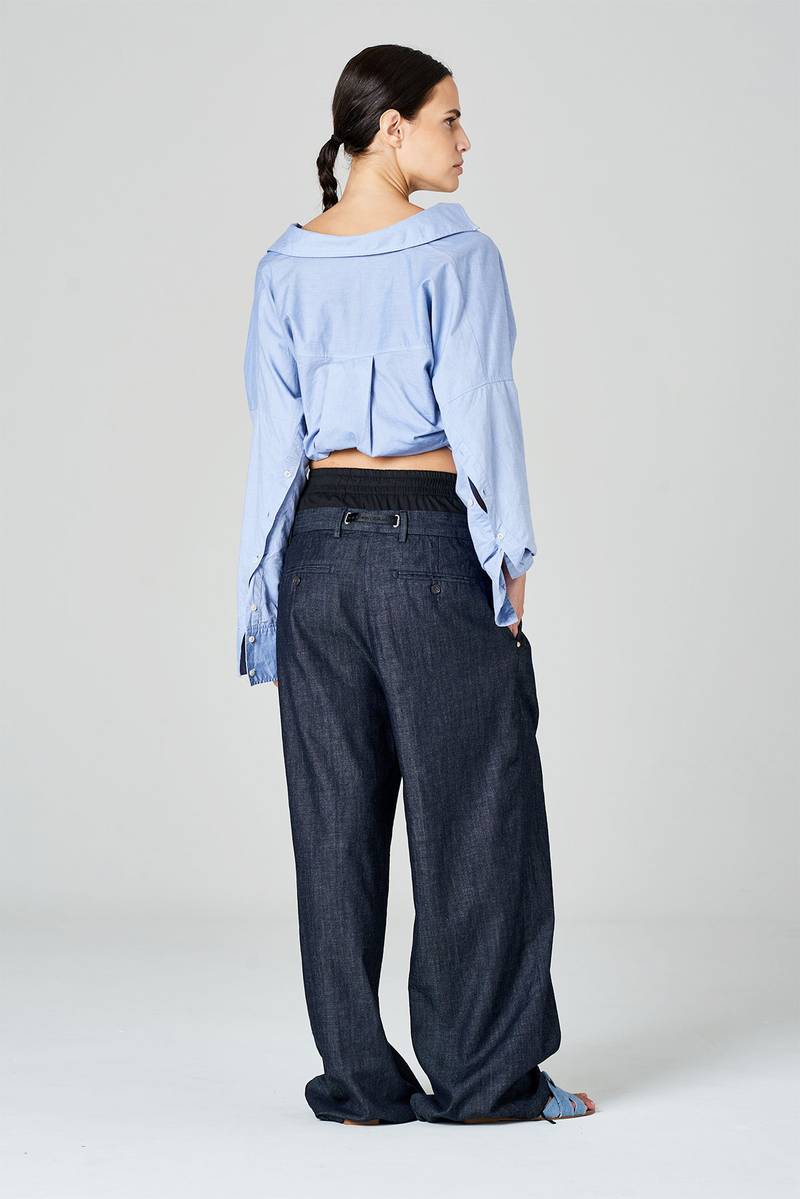White sand Pantaloni palazzo con pinces e doppia vita in tessuto misto lana Saldi