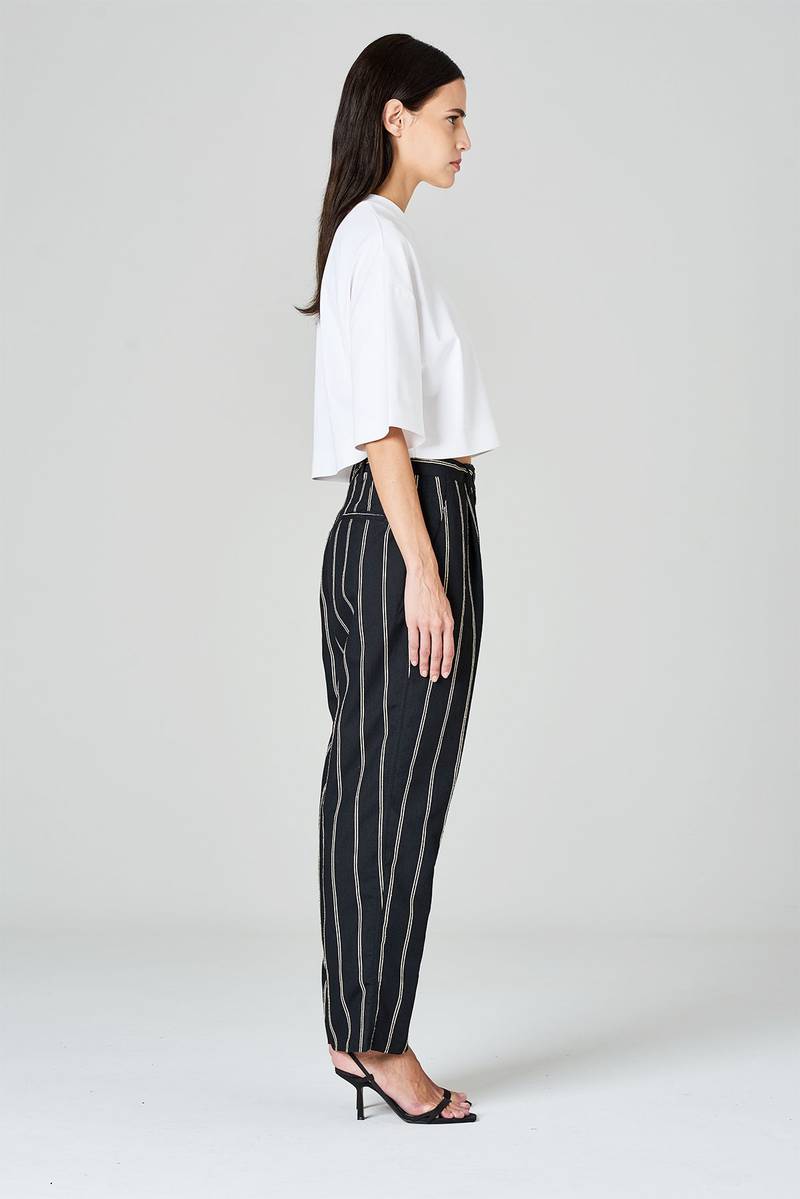 White sand Pantaloni gamba dritta con pinces in tessuto rigato misto viscosa Hotsell