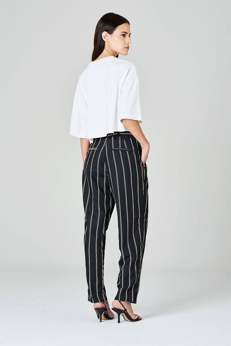 White sand Pantaloni gamba dritta con pinces in tessuto rigato misto viscosa Hotsell