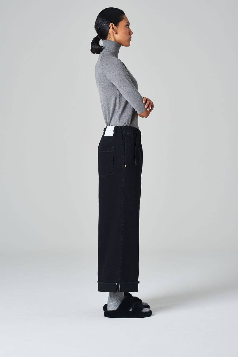 White sand Pantalone crop gamba ampia con elastico in vita e cinturino regolabile Vendite Flash