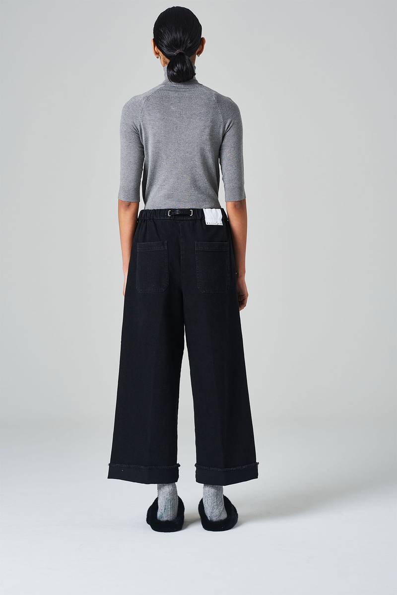 White sand Pantalone crop gamba ampia con elastico in vita e cinturino regolabile Vendite Flash