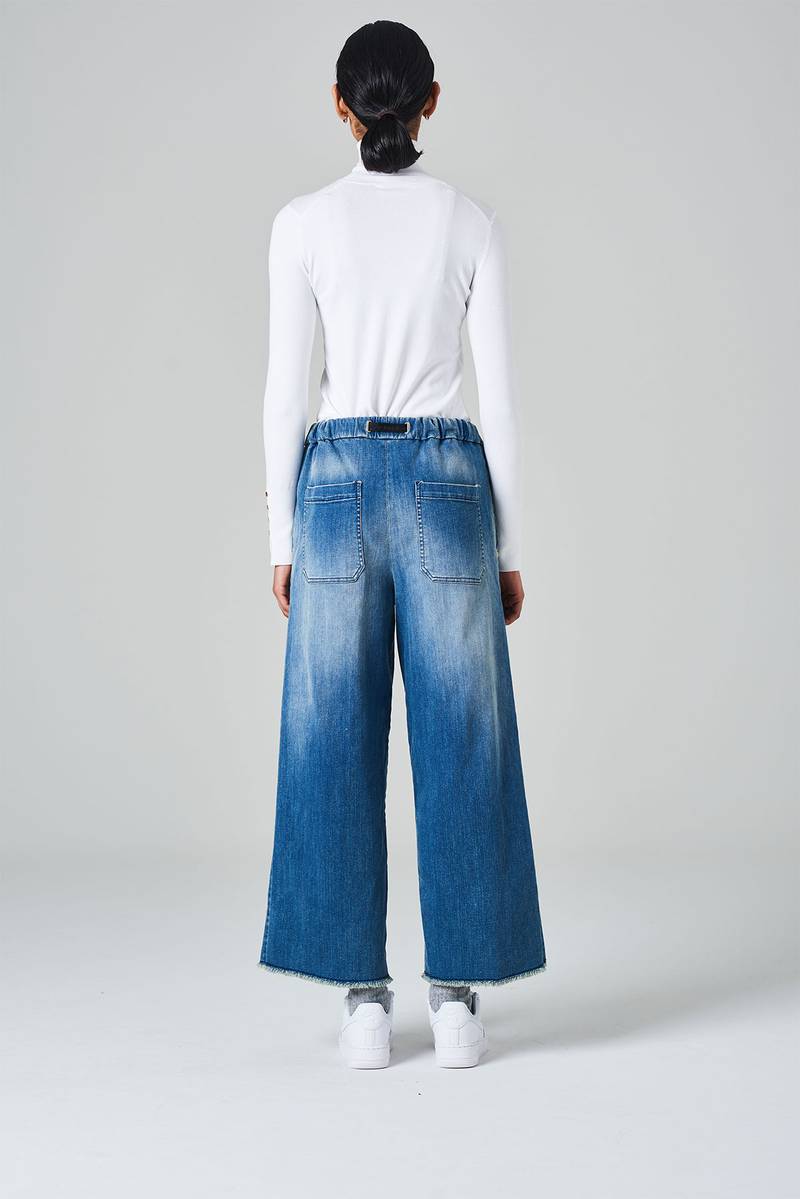 White sand Pantalone crop gamba ampia con elastico in vita e cinturino regolabile Negozio