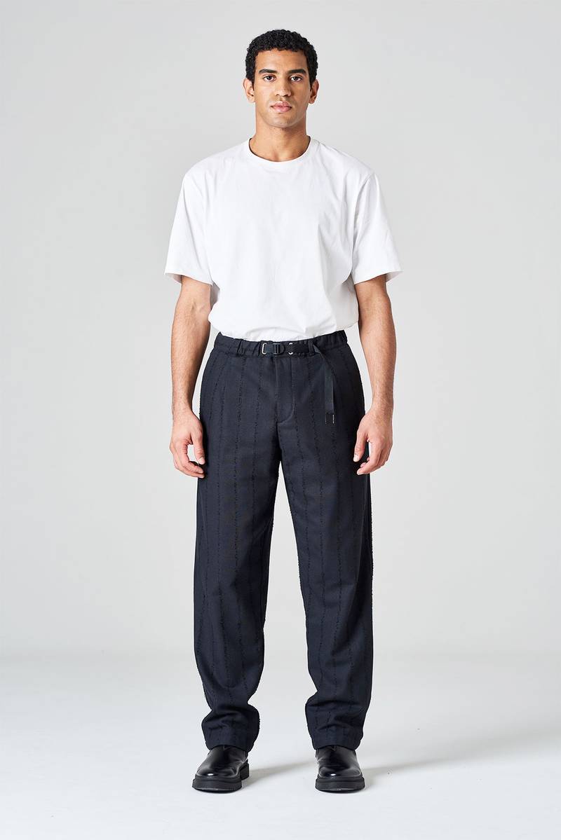 White sand Pantalone gamba dritta con pinces in flanella gessata