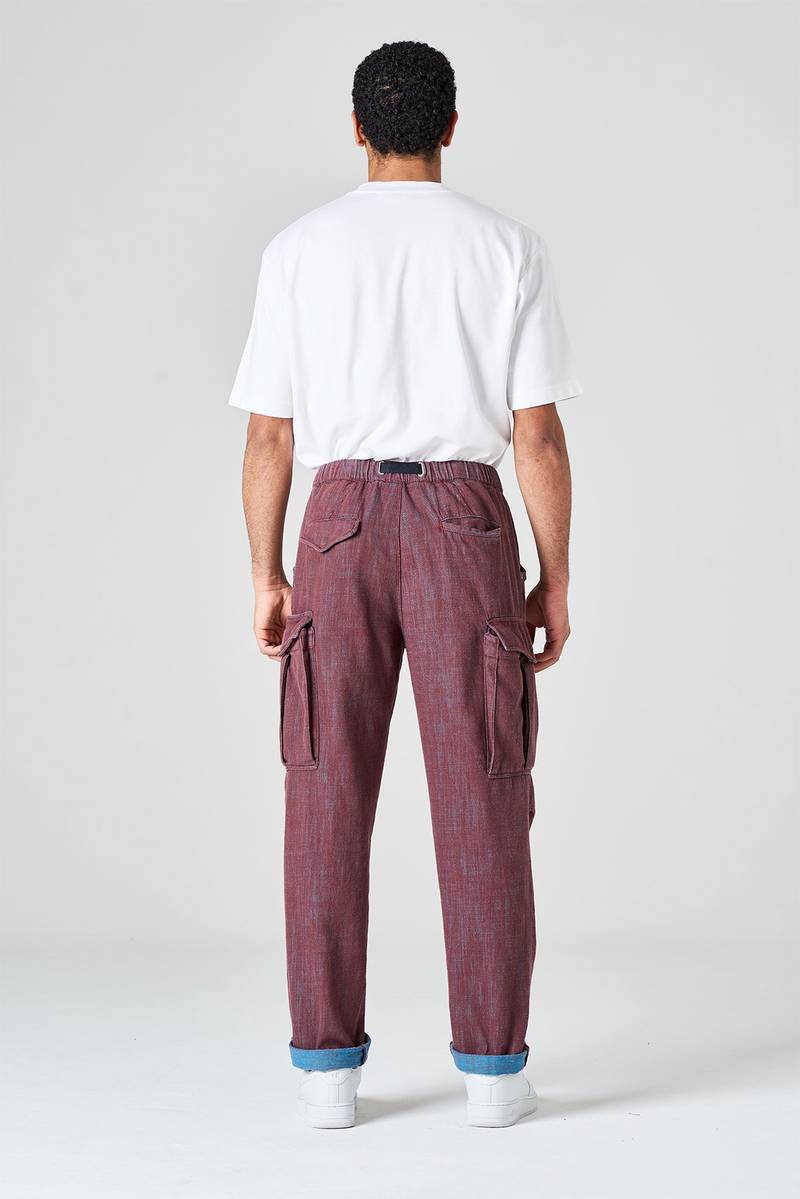 White sand Pantalone cargo in bull denim bi-color Offerta