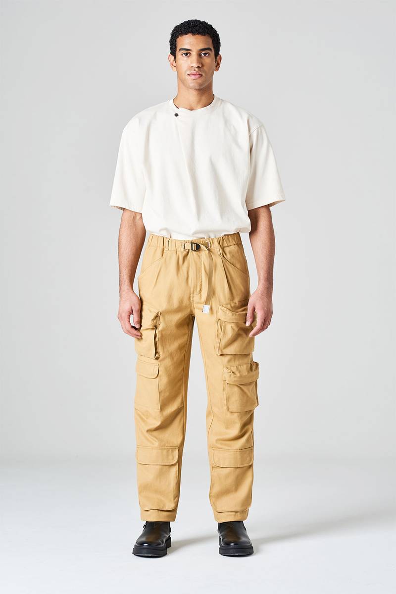 White sand Pantalone cargo in bull denim di cotone