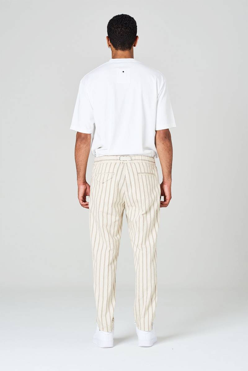 White sand Pantaloni rigati in misto cotone con vita elasticizzata Vendita