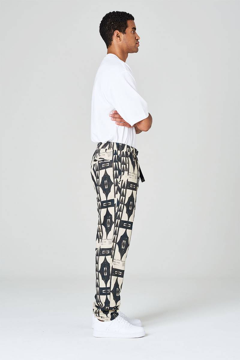 White sand Pantaloni in tela misto cotone-lino stampa geometrica Pezzi Unici