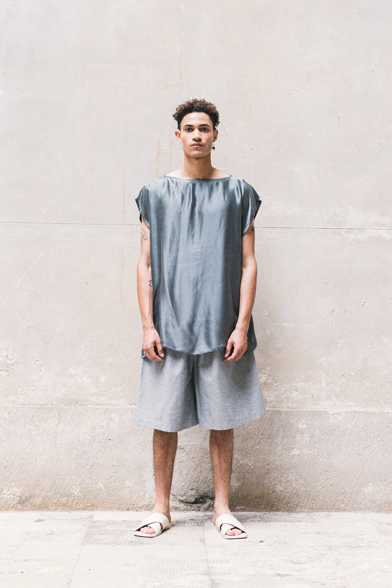 ﻿Zerobarracento TOME Sleeveless T-Shirt 100% BEMBERG Gray/Cyclamen/Powder Pink Saldi