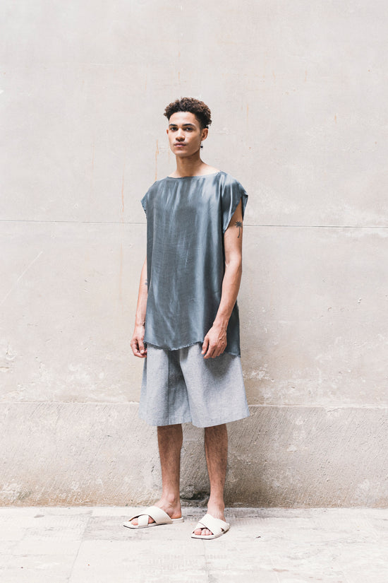 ﻿Zerobarracento TOME Sleeveless T-Shirt 100% BEMBERG Gray/Cyclamen/Powder Pink Saldi