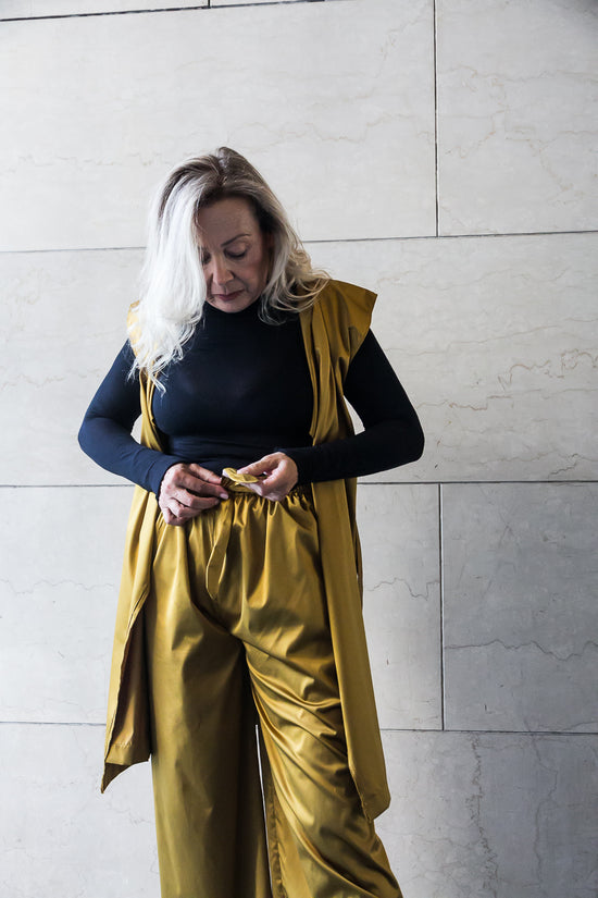 ﻿Zerobarracento Recycled polyester Wide Pants - Black/Olive/Ocra Newlife Moda