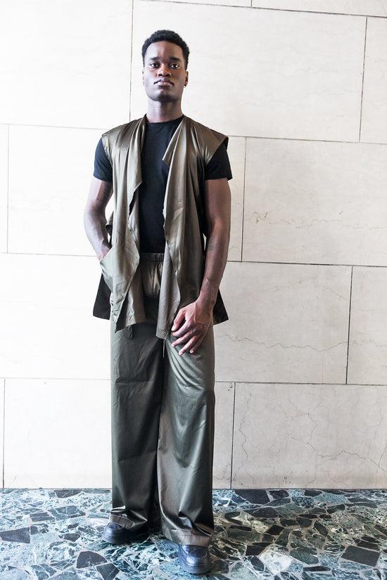 ﻿Zerobarracento Recycled polyester Wide Pants - Black/Olive/Ocra Newlife Moda