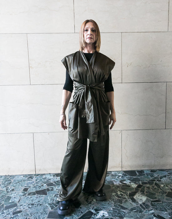 ﻿Zerobarracento Recycled polyester Wide Pants - Black/Olive/Ocra Newlife Moda
