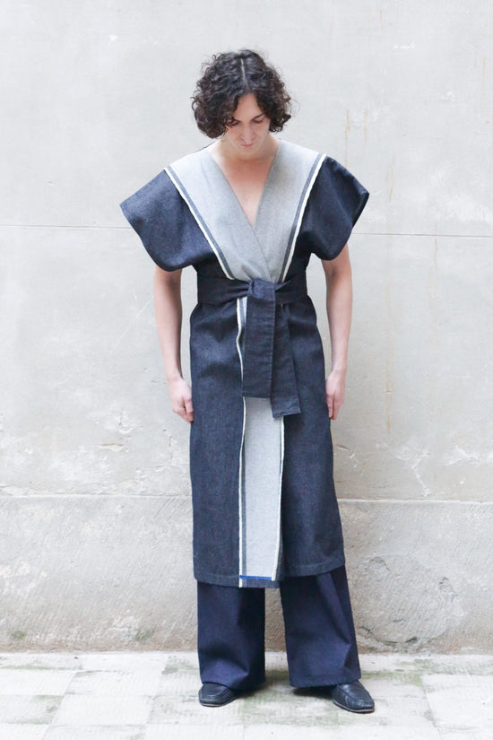 ﻿Zerobarracento Sculptural Kimono Denim in Recycled Cotton Hotsell