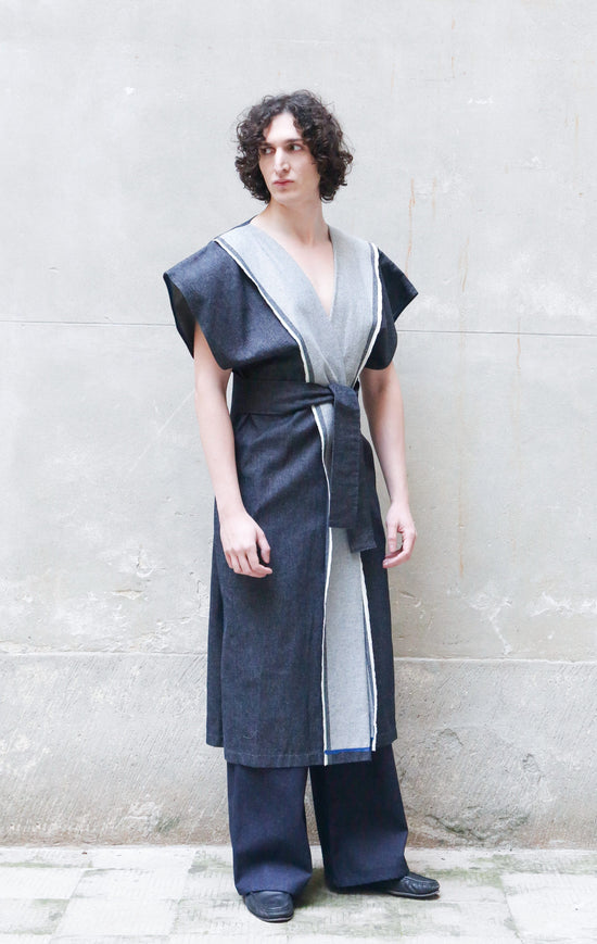 ﻿Zerobarracento Sculptural Kimono Denim in Recycled Cotton Hotsell