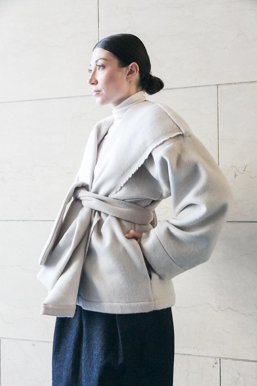﻿Zerobarracento Chiara recycled white wool jacket