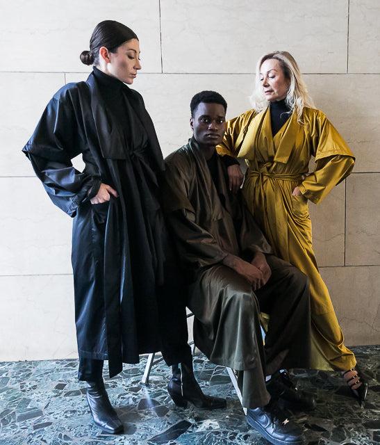 ﻿Zerobarracento Recycled Polyester Mid Season Trench - Black/Olive/Ocra Newlife Sottocosto