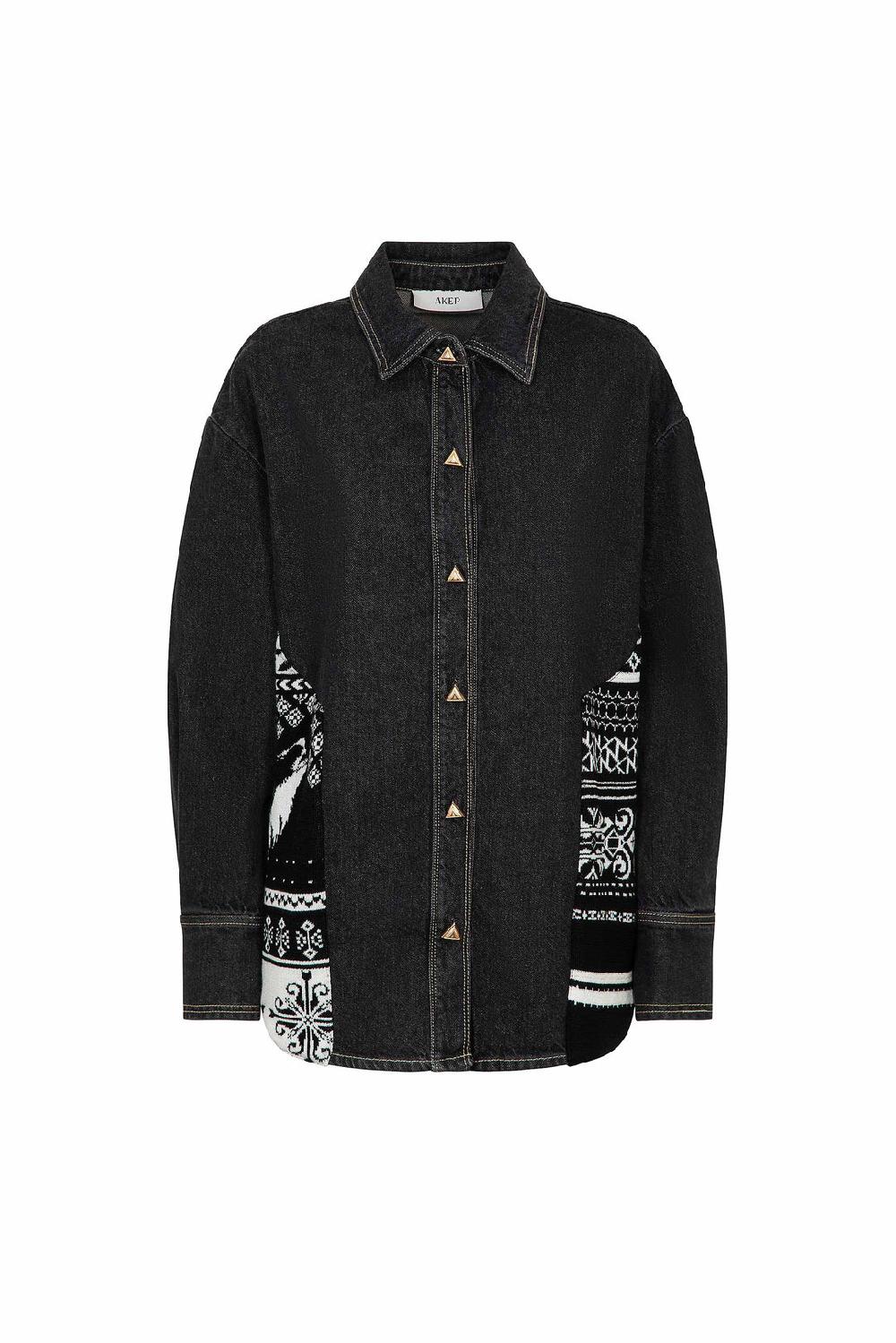 Akep CAMICIA IN DENIM AKEP CON INSERTI IN MAGLIERIA Italia