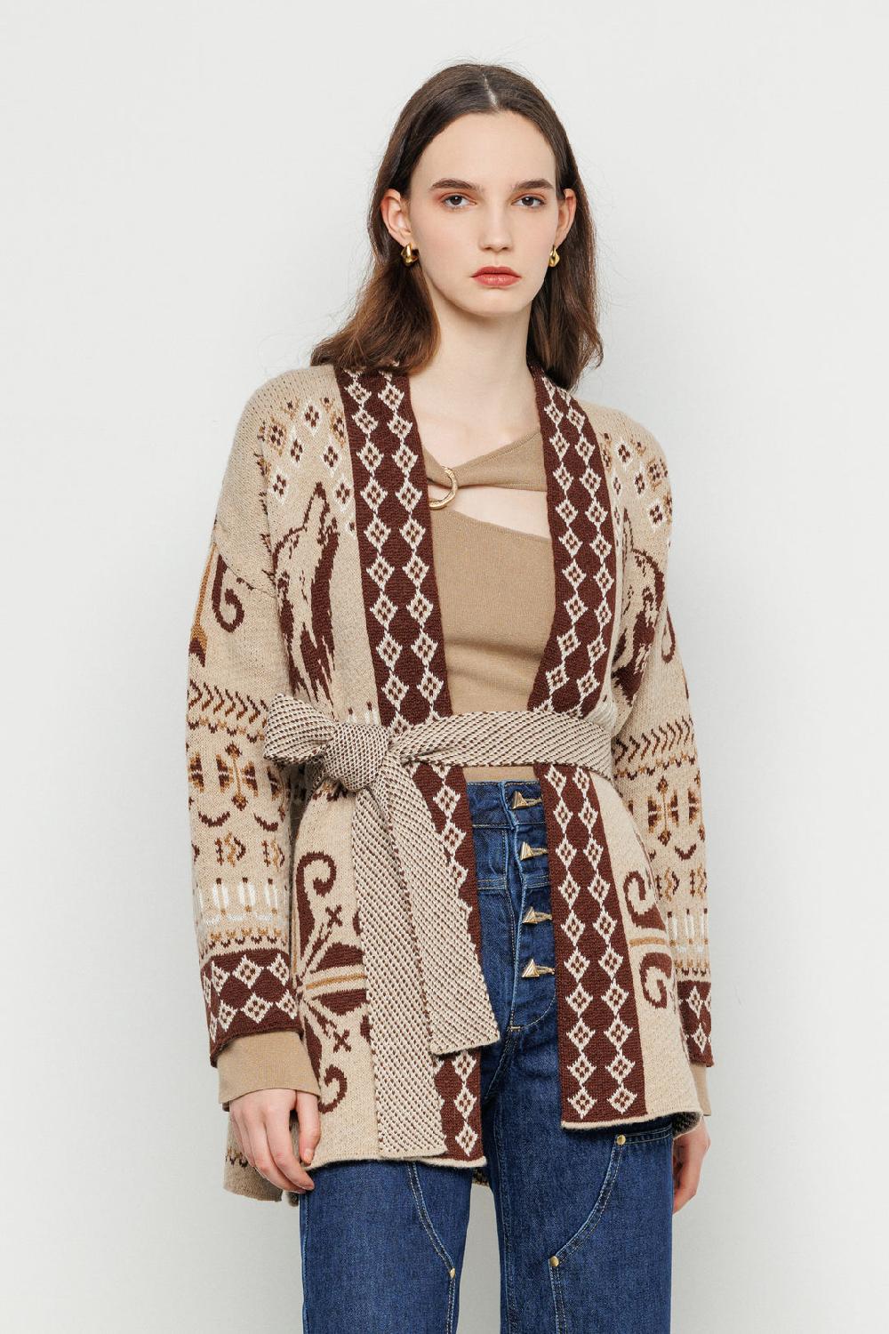 Akep CARDIGAN AKEP IN JACQUARD CON CINTURA Promozione Limitata