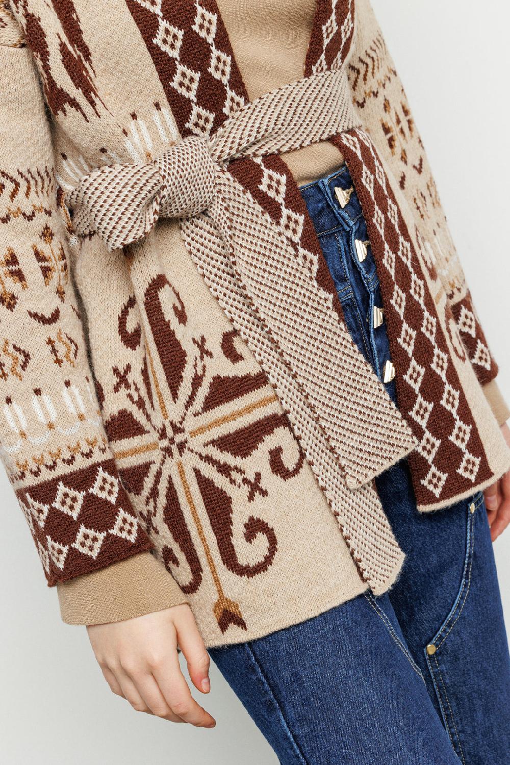 Akep CARDIGAN AKEP IN JACQUARD CON CINTURA Promozione Limitata