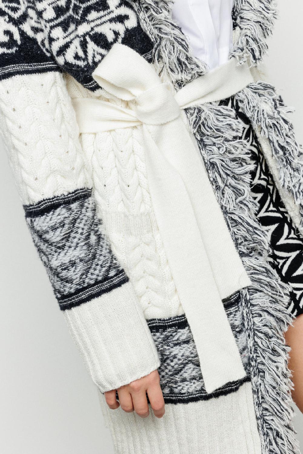 Akep CARDIGAN MIDI AKEP LAVORAZIONE A TRECCE IN JACQUARD CON CINTURA Sottocosto