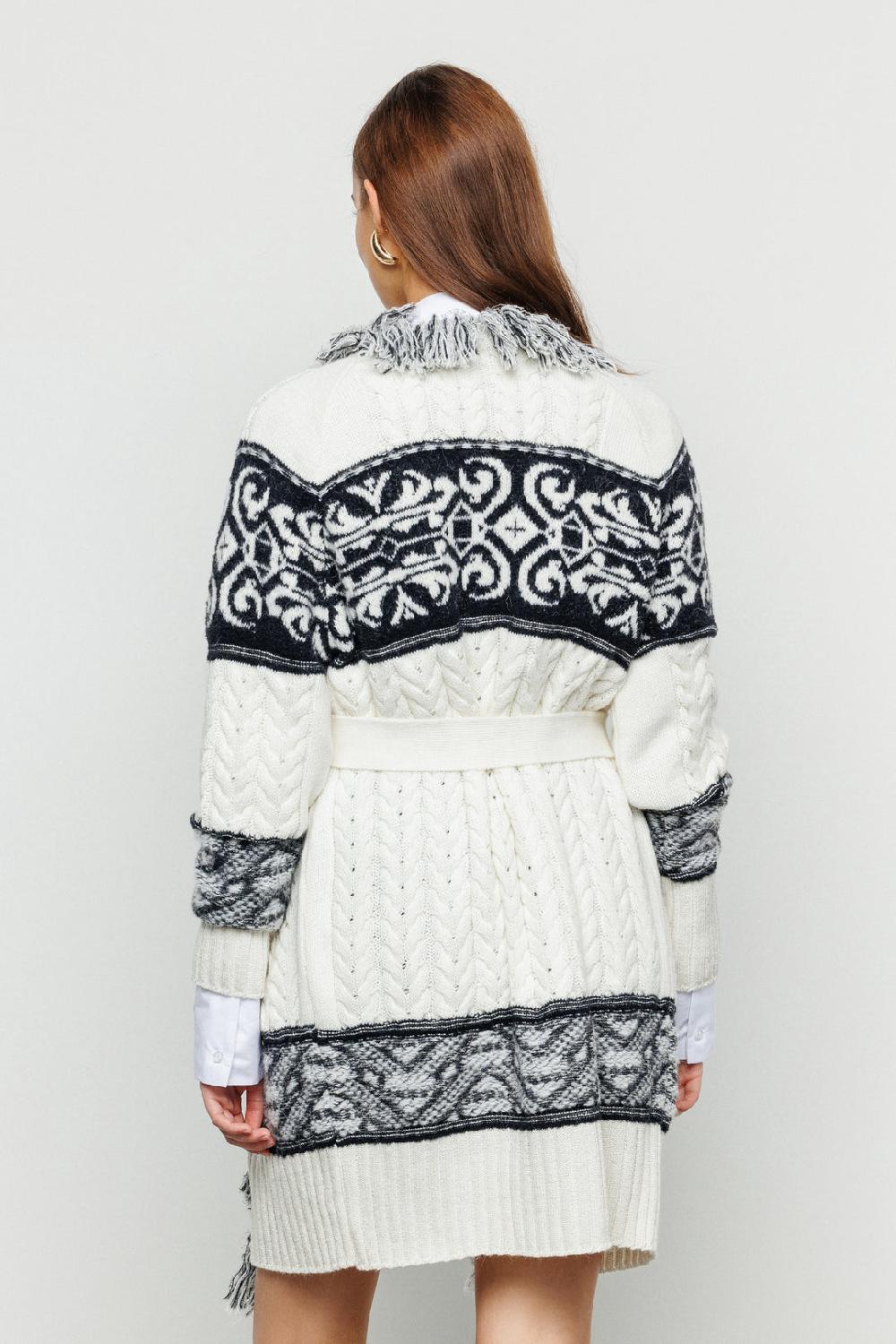 Akep CARDIGAN MIDI AKEP LAVORAZIONE A TRECCE IN JACQUARD CON CINTURA Sottocosto