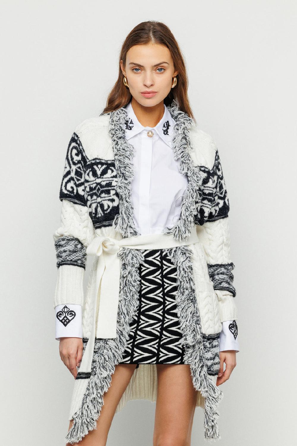 Akep CARDIGAN MIDI AKEP LAVORAZIONE A TRECCE IN JACQUARD CON CINTURA Sottocosto