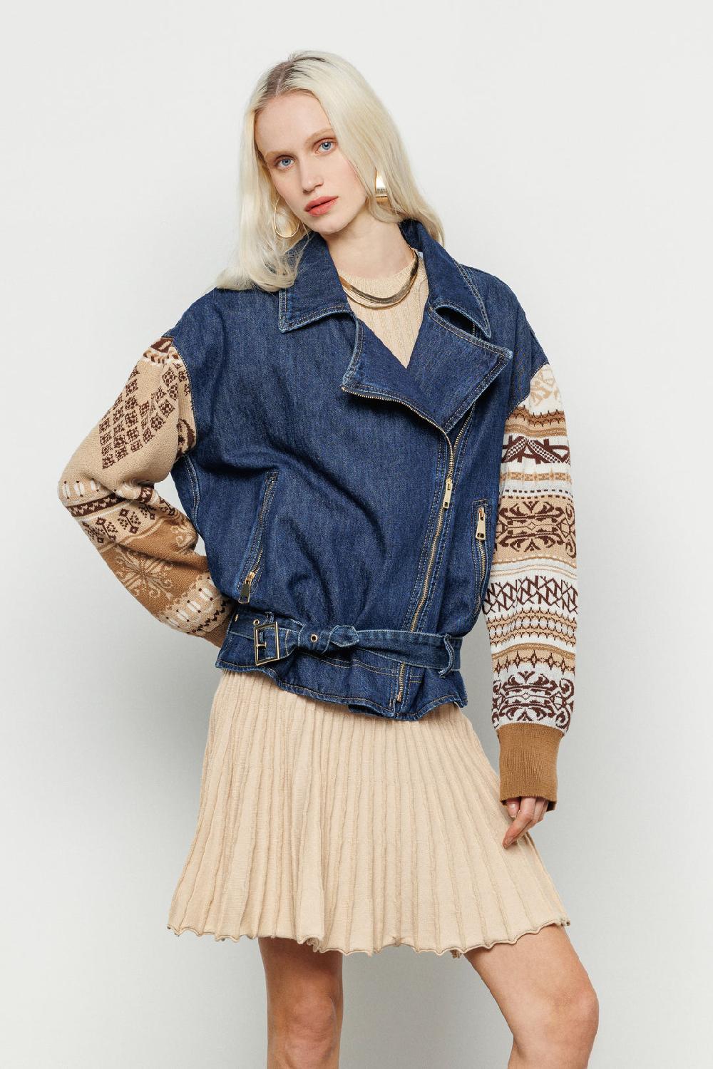 Akep GIACCA CHIODO AKEP IN DENIM CON MANICHE IN MAGLIERIA Promozione Limitata