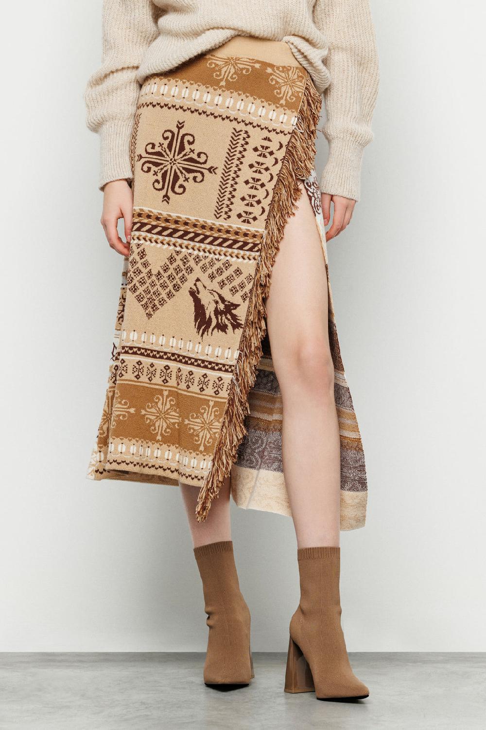 Akep GONNA LUNGA AKEP A PORTAFOGLIO IN LANA MERINOS JACQUARD 2025