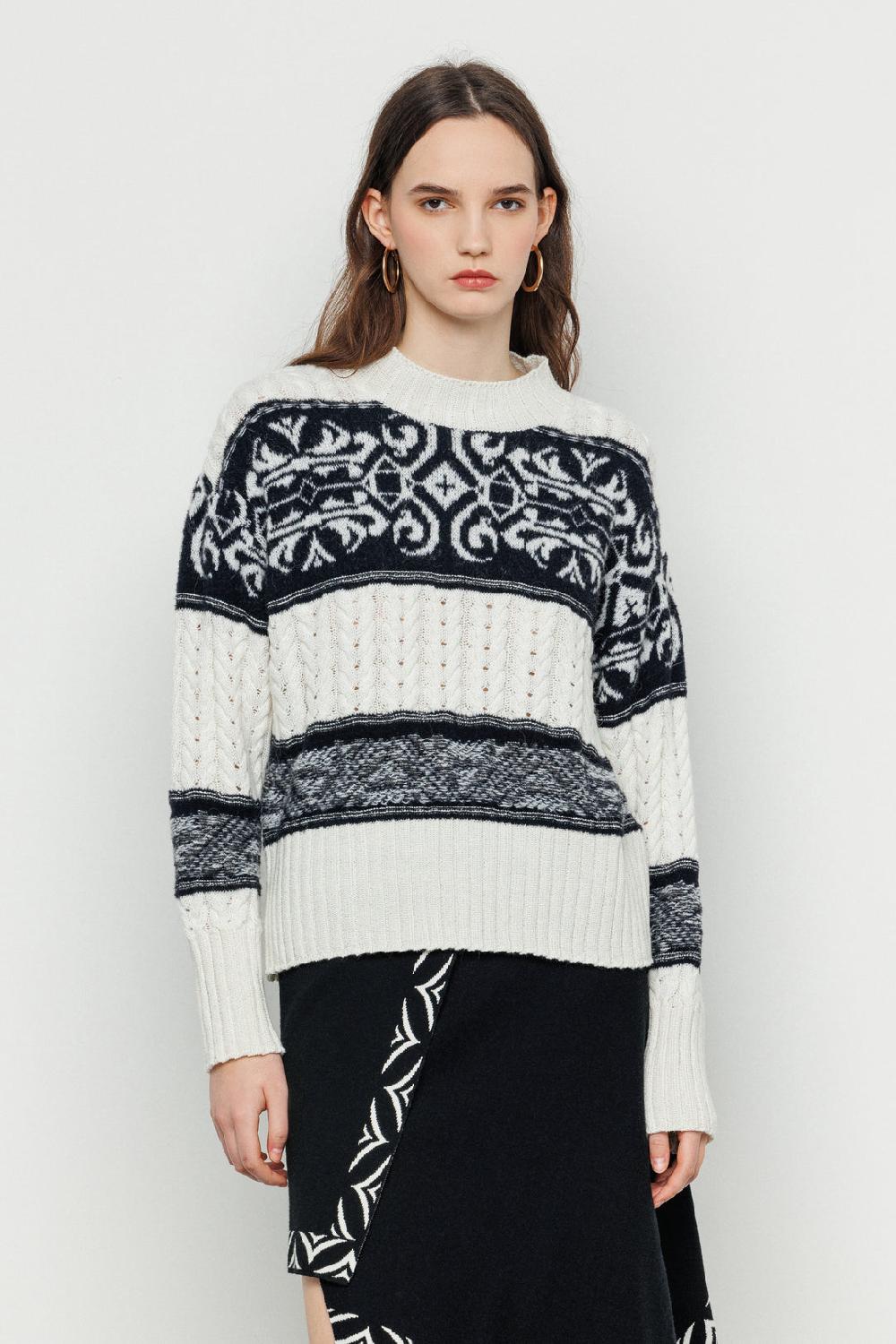 Akep PULLOVER AKEP GIROCOLLO INTRECCIATO CON INSERTI JACQUARD Prezzo Ridotto