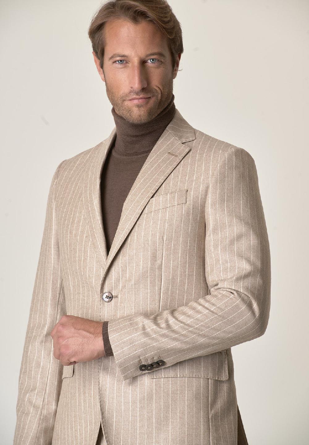 Angelico Abito beige gessato flanella lana vergine custom fit Shopping Online