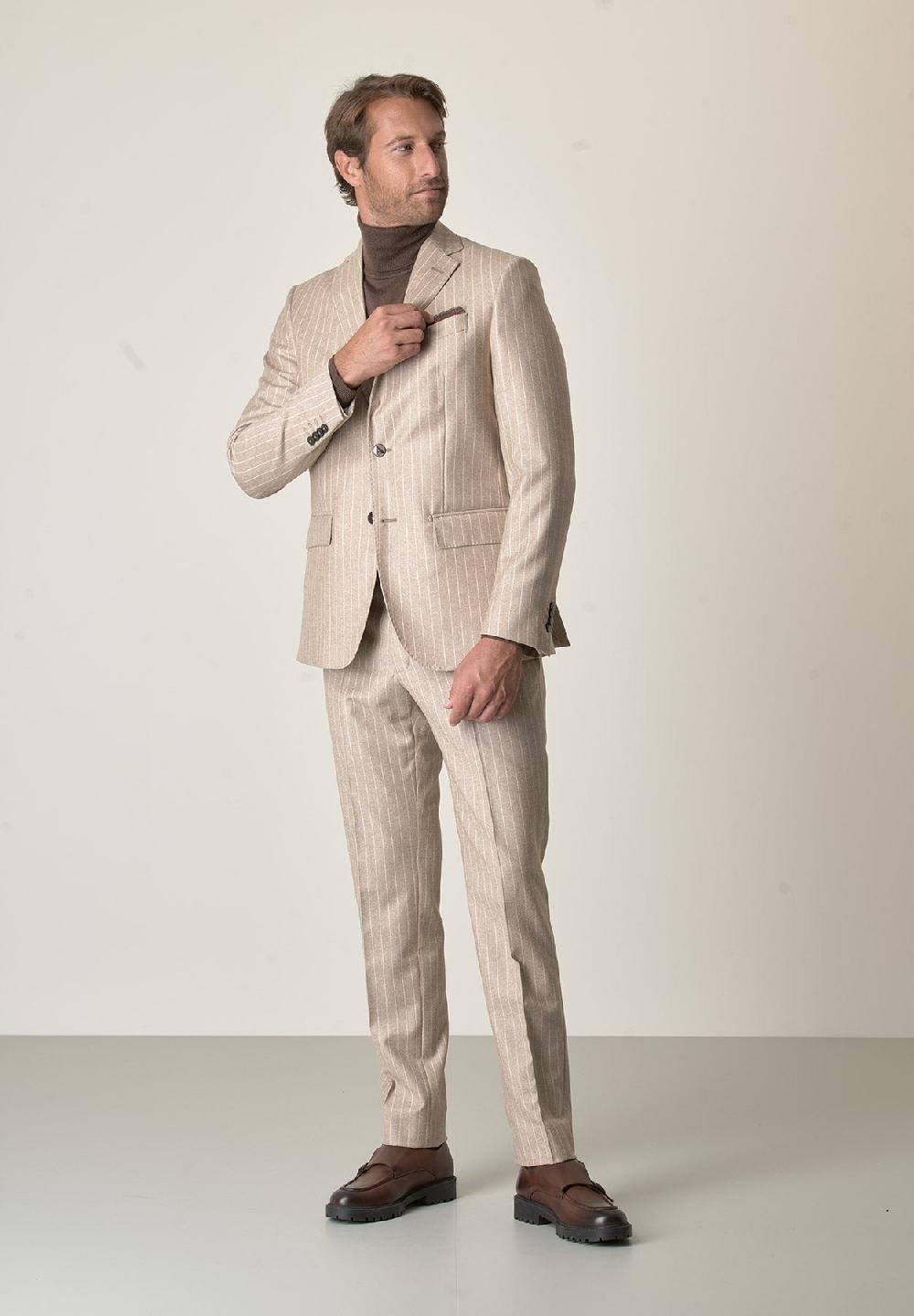 Angelico Abito beige gessato flanella lana vergine custom fit Shopping Online