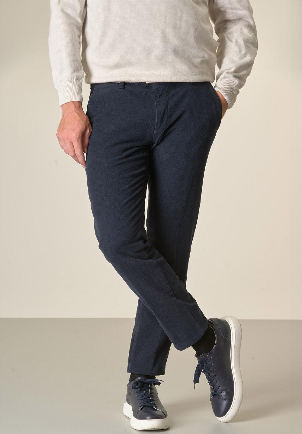 Angelico Pantalone blu fustagno jacquard cotone slim fit