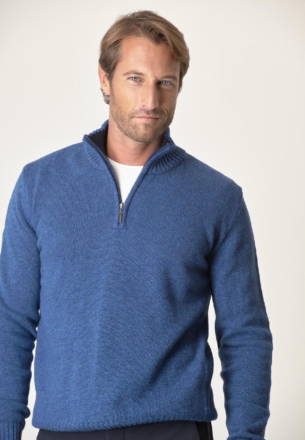 Angelico Lupetto zip blu denim misto lana Sottocosto