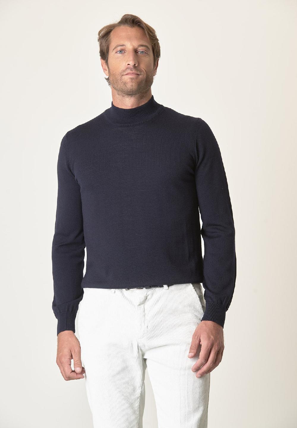 Angelico Lupetto blu lana merinos extrafine Offerta