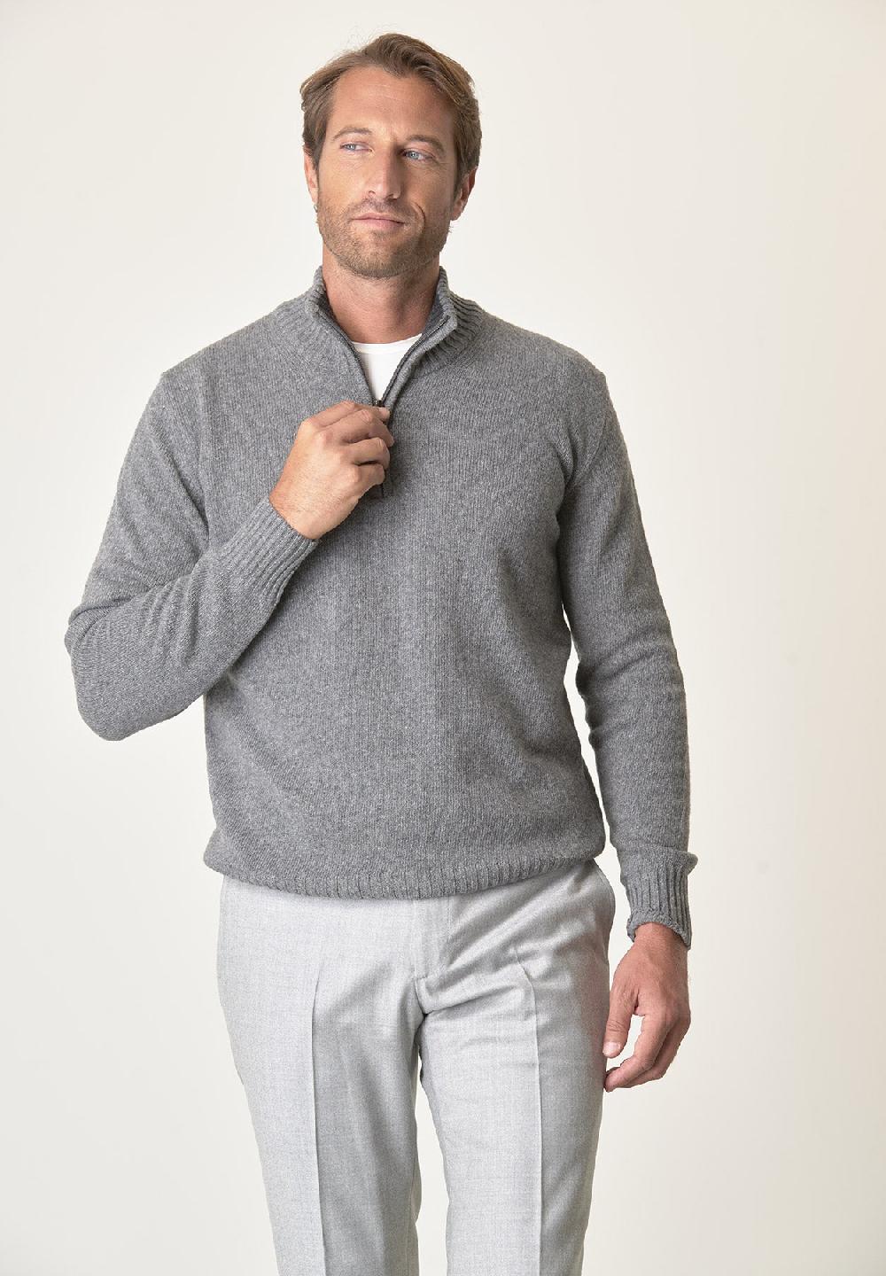 Angelico Lupetto zip grigio chiaro misto lana Online