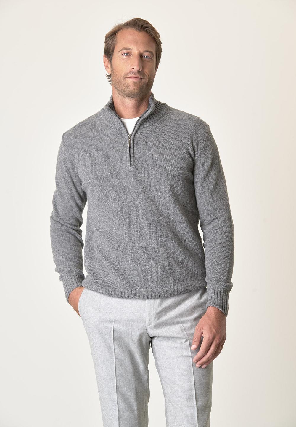 Angelico Lupetto zip grigio chiaro misto lana Online