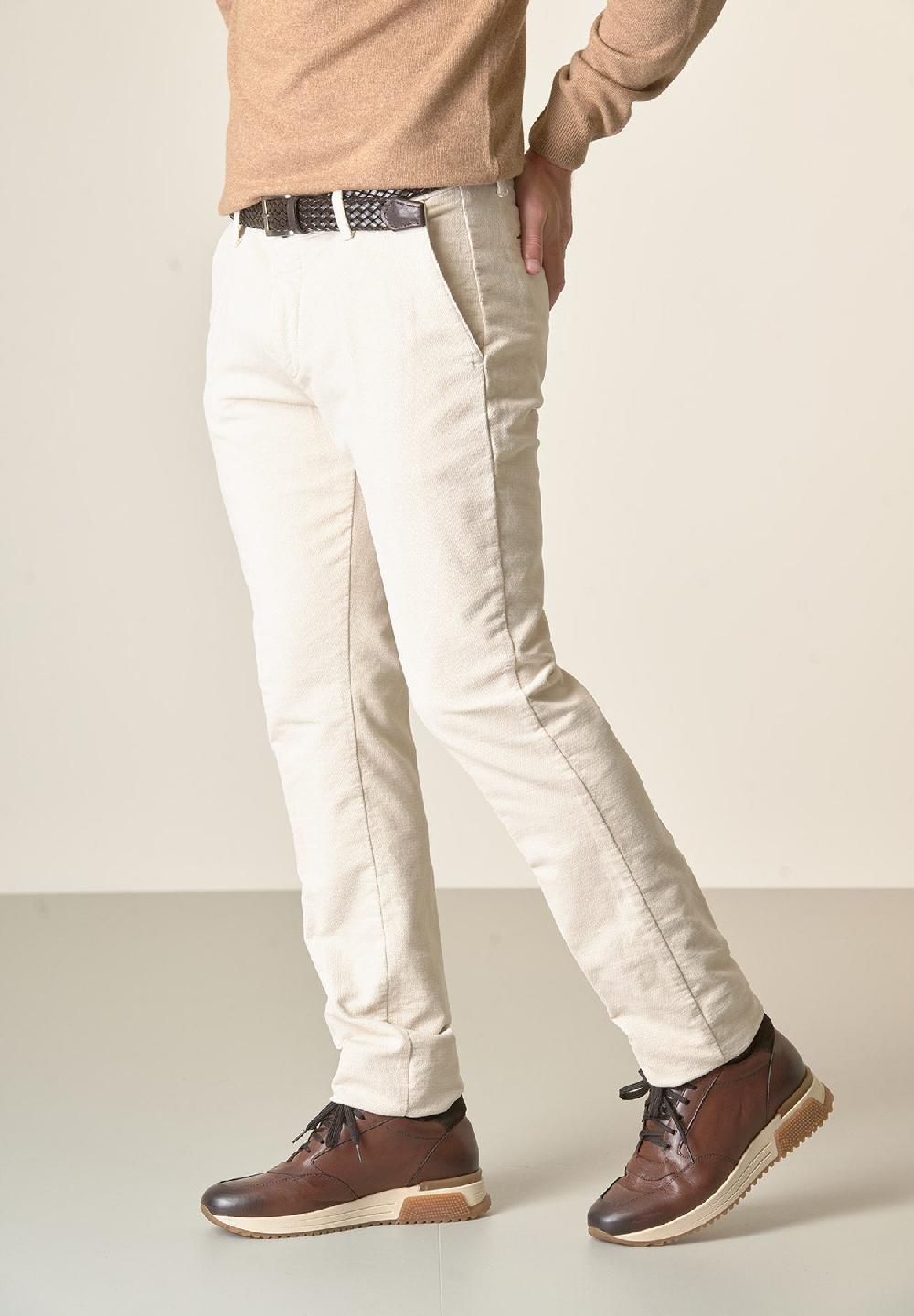 Angelico Pantalone gesso fustagno jacquard cotone slim fit In Vendita