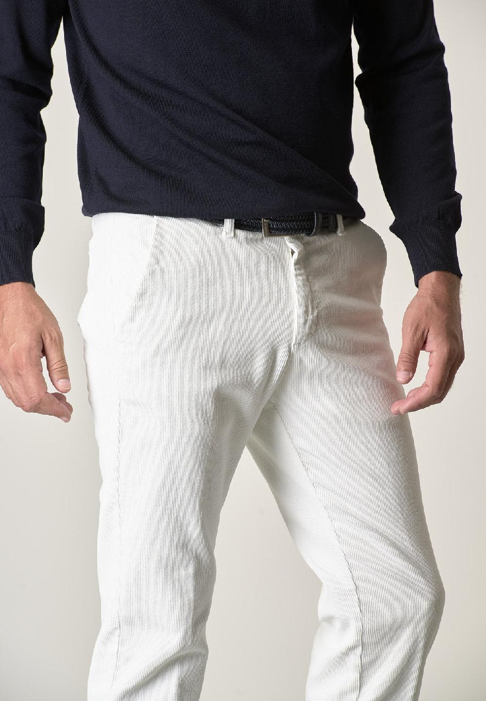 Angelico Pantalone panna velluto cotone stretch slim fit Vendita Calda