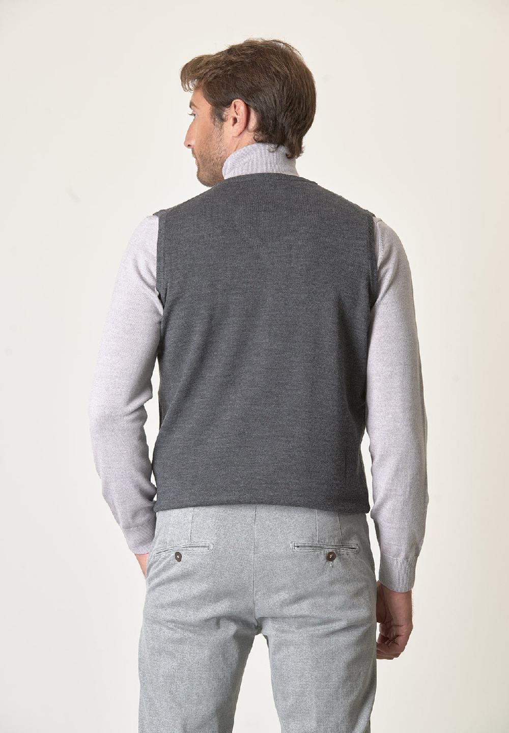 Angelico Gilet grigio scuro lana merinos extrafine Saldi Di Fabbrica