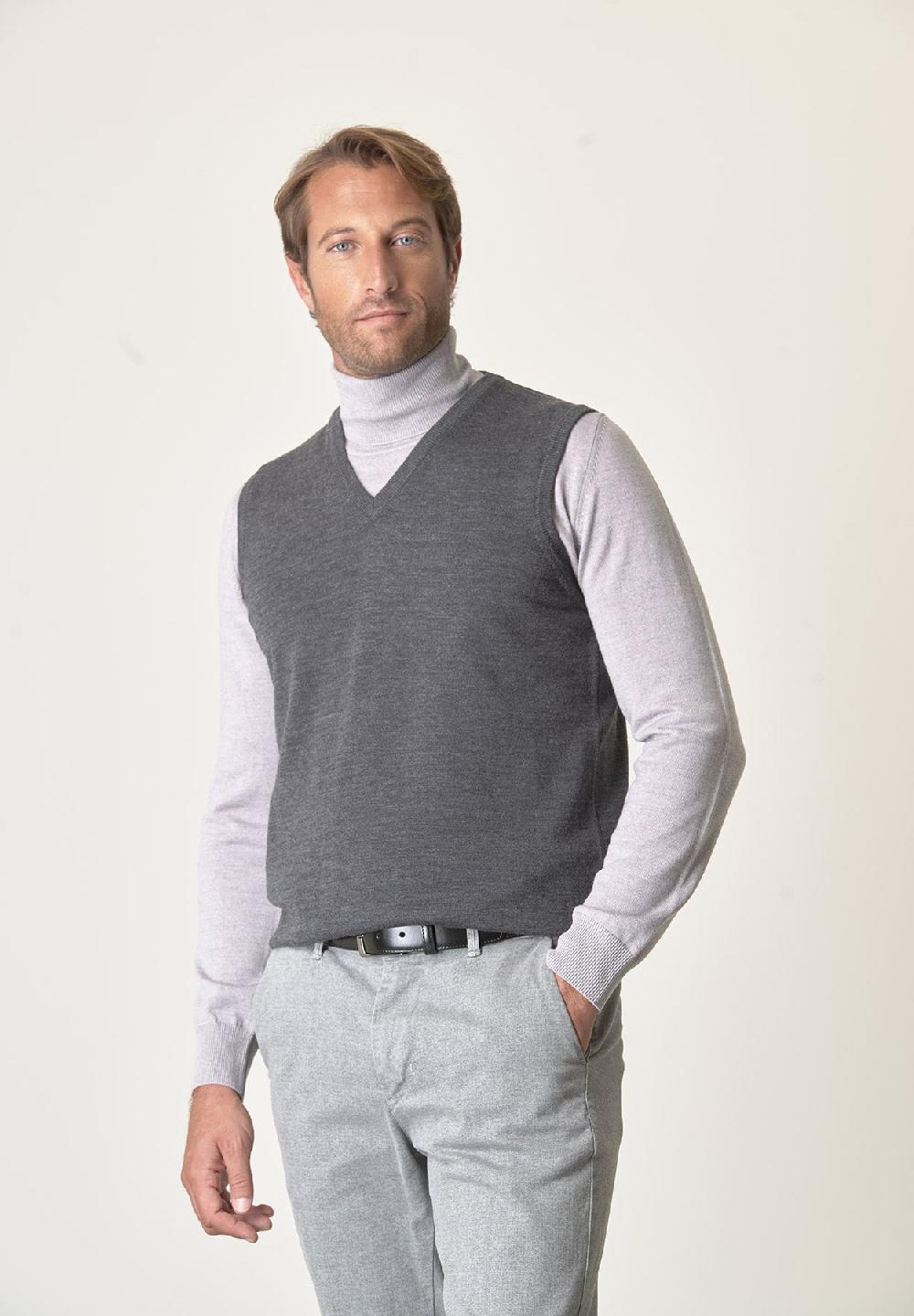 Angelico Gilet grigio scuro lana merinos extrafine Saldi Di Fabbrica
